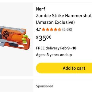 NERF Zombie Strike Hammershot Blaster (Amazon Exclusive) LIKE NEW darts not incl